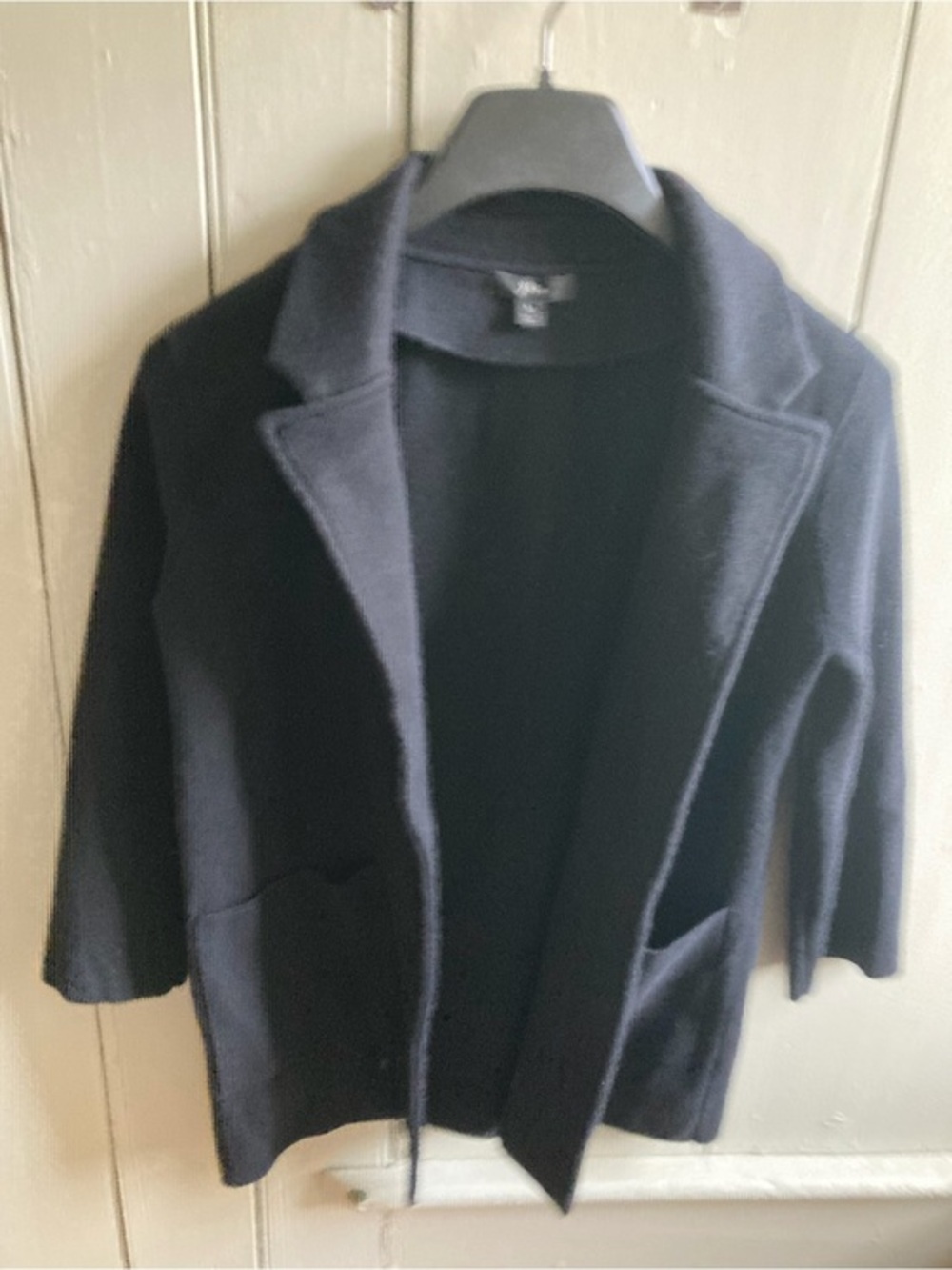 J.Crew Women’s Black Wool Blend Cardigan Sweater Blazer XS Open Front Pockets